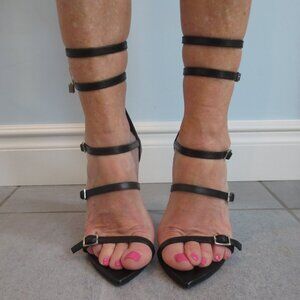 NIB 8 by Yoox Black Sexy 5 Strap Buckled High Heel Sandals